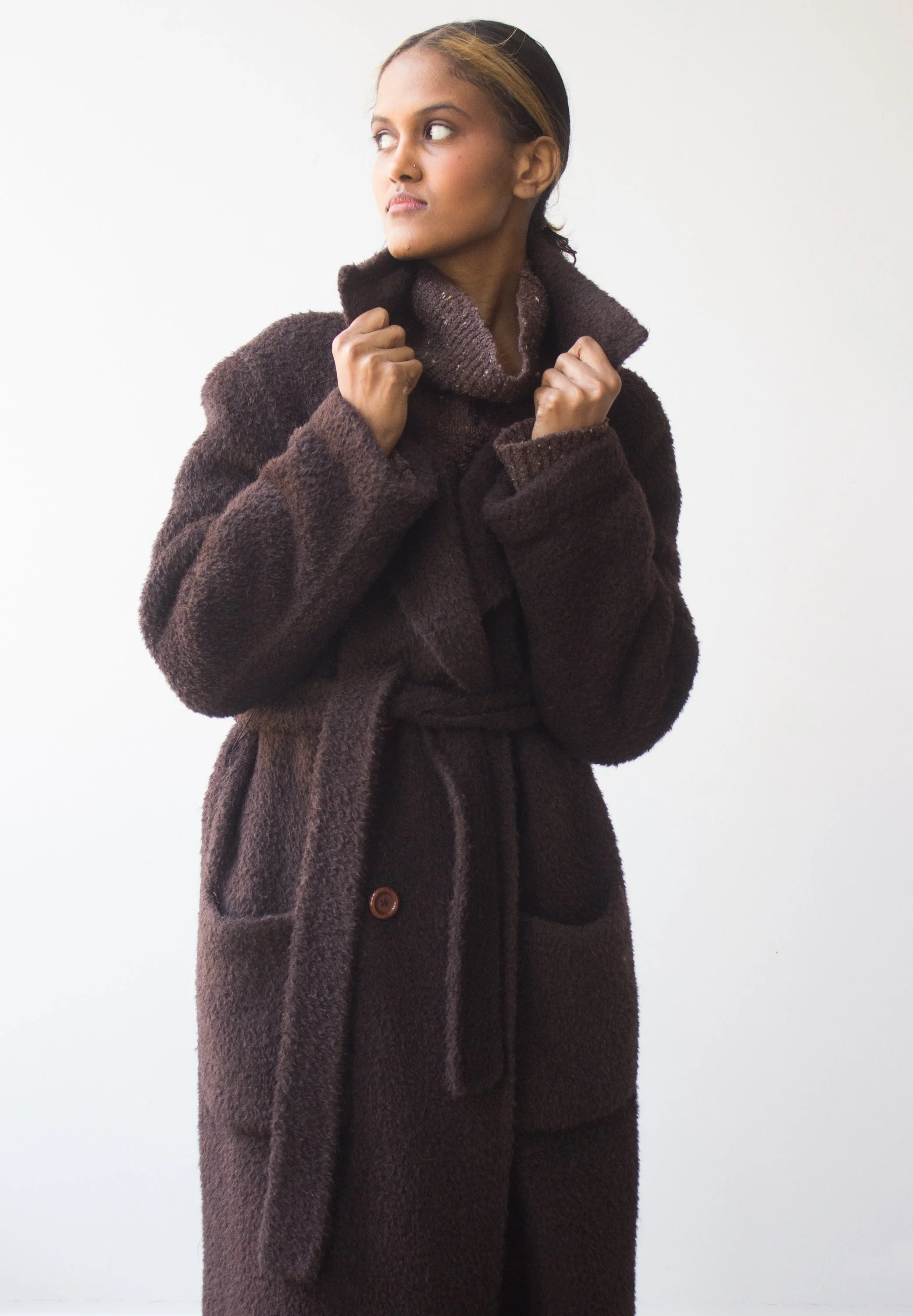 1990s Fendi Chocolate Brown Alpaca Teddy Coat Wayward Collection